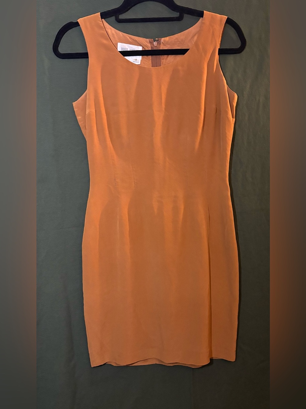 Hugo Buscati Vintage 100% Silk Copper Sheath Mini Dress 8P 90s